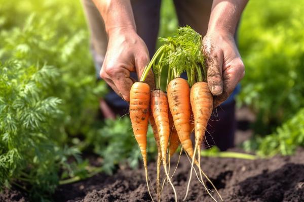 蔬菜农民手捧着刚拔出来的胡萝卜摄影图