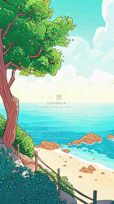 海边沙滩玩耍旅行夏日假期游玩手绘插画，可爱清新，夏至小暑大暑