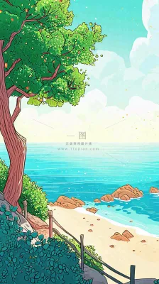 海边沙滩玩耍旅行夏日假期游玩手绘插画,可爱清新,夏至小暑大暑 海边沙滩玩耍旅行夏日假期游玩手绘插画,可爱清新,夏至小暑大暑
