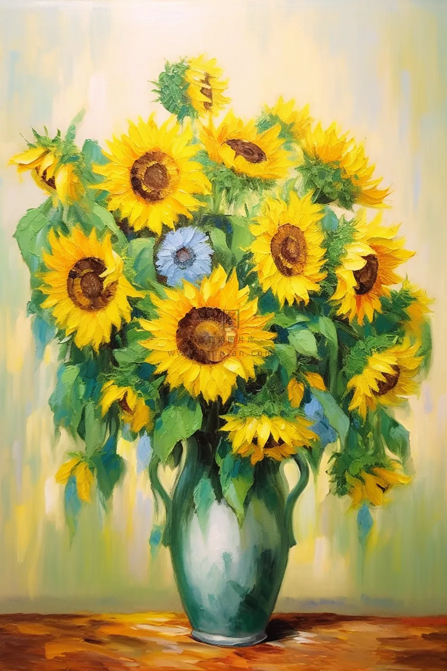 花瓶里的向日葵花油画插画