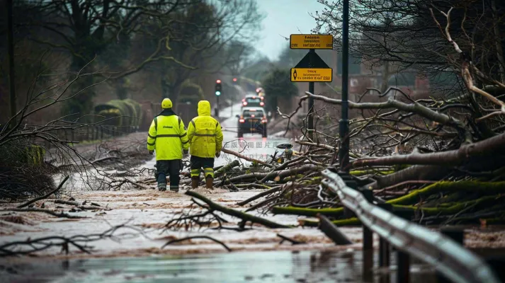 洪水自然灾害防洪预警摄影图