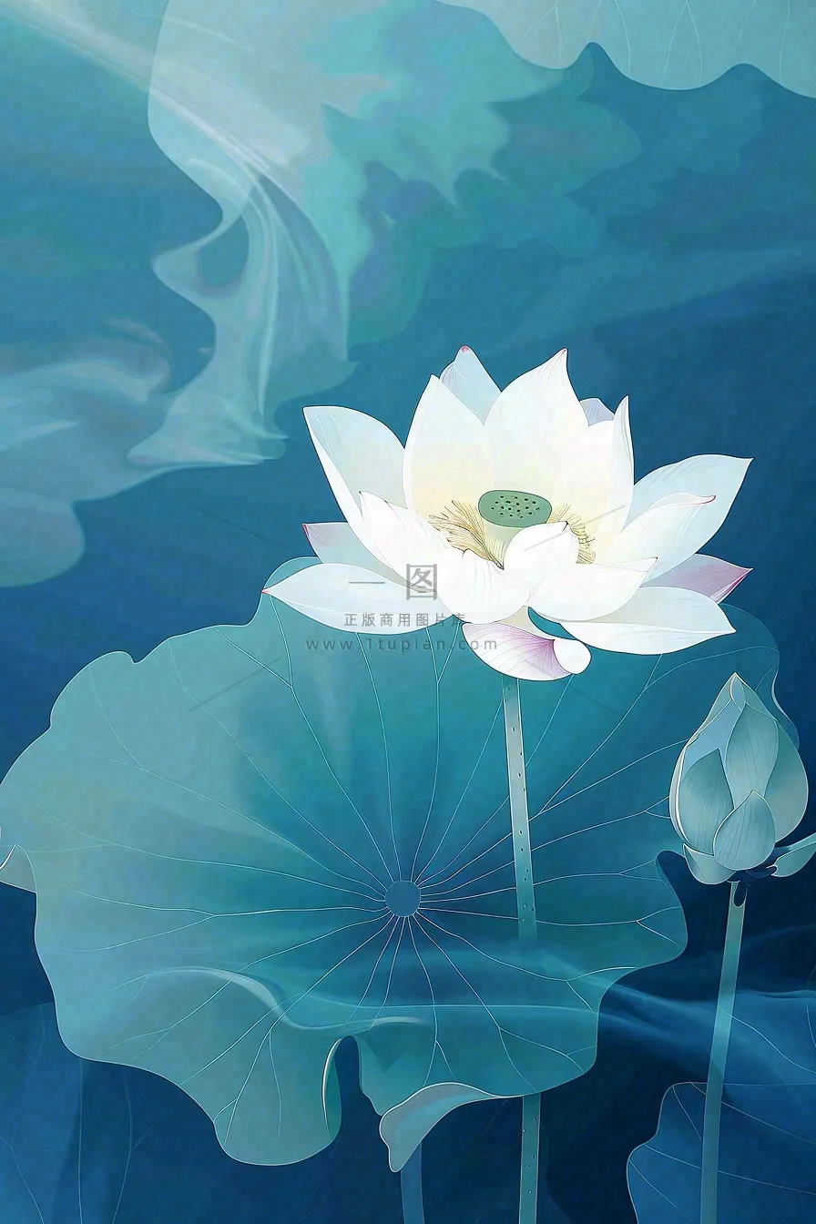 夏天荷花荷叶插画立夏夏至处暑卡通插画背景