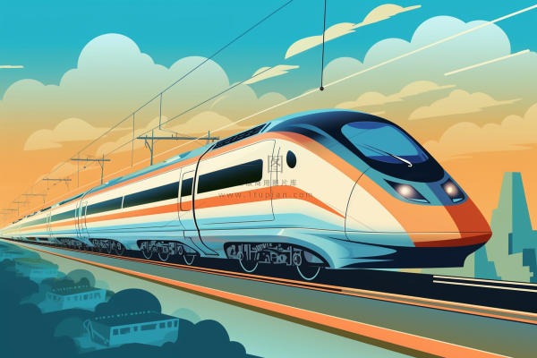 春节春运高铁轻轨列车开往回家的路科技卡通插画背景