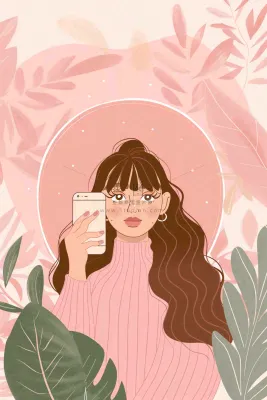 粉色ins时尚女生节绿植女神节妇女节小清新插画背景