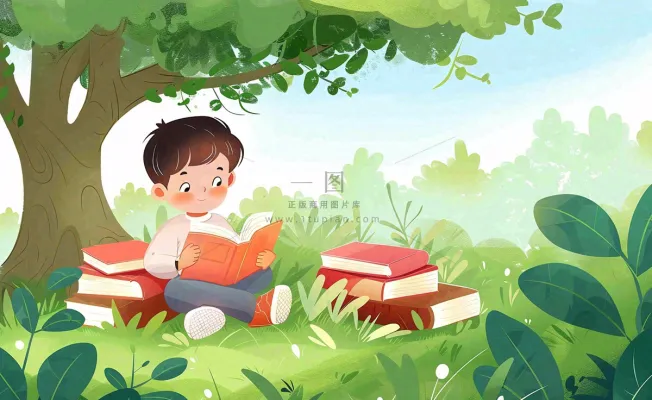 大自然阅读书本知识大树草坪世界读书日卡通插画背景 大自然阅读书本知识大树草坪世界读书日卡通插画背景