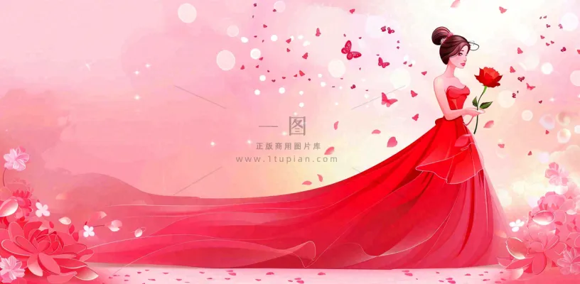 粉色花瓣鲜花浪漫唯美妇女节女王女神节情人节插画背景 粉色花瓣鲜花浪漫唯美妇女节女王女神节情人节插画背景