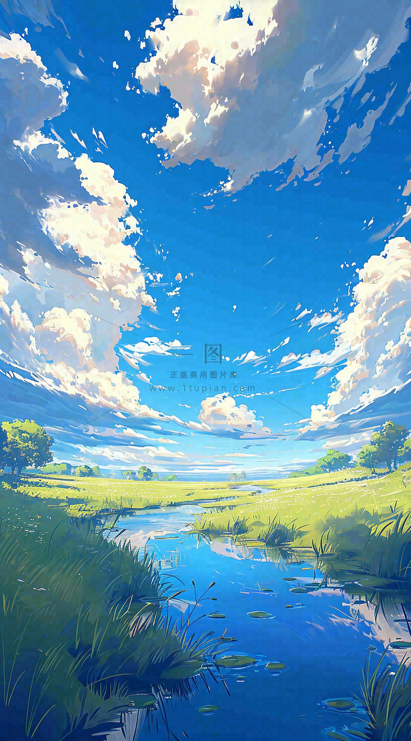 春天河边青草池塘蓝天白云,立春