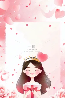 粉色女生节鲜花唯美妇女节边框插画背景