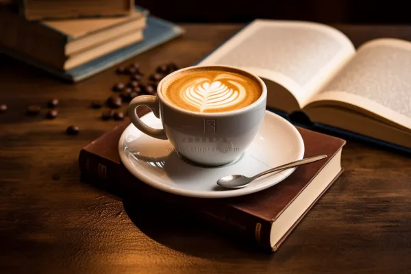 书桌上的咖啡下午茶书本摄影图