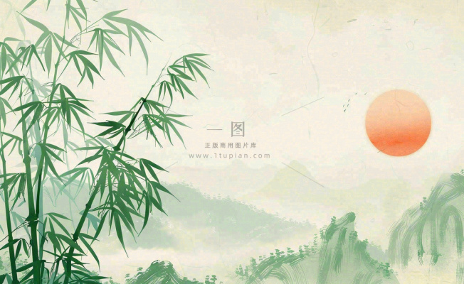 中国风古风水墨画山竹落日余晖淡雅清明端午插画背景 中国风古风水墨画山竹落日余晖淡雅清明端午插画背景