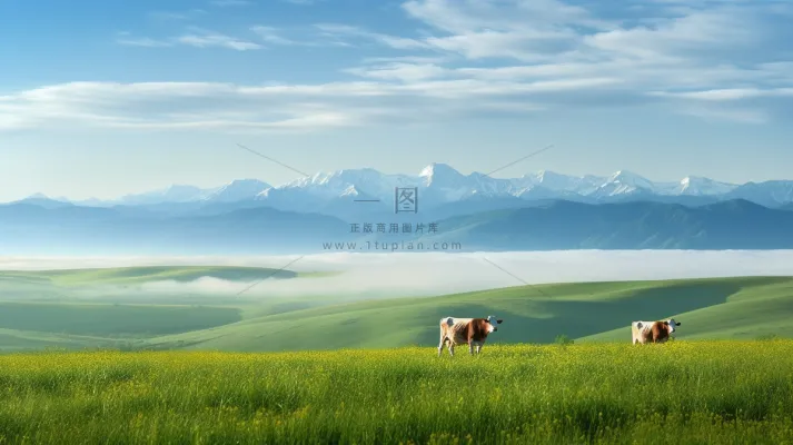 草原白云蓝天一望无际大自然风景摄影图