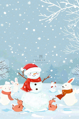 冬天雪地堆雪人动物白雪下雪立冬小雪大雪冬至卡通插画背景 冬天雪地堆雪人动物白雪下雪立冬小雪大雪冬至卡通插画背景