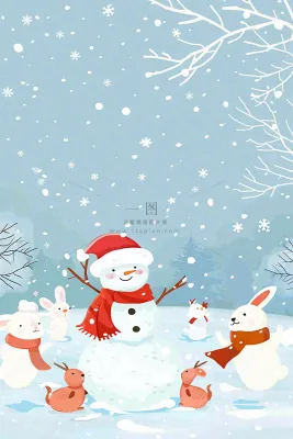 冬天雪地堆雪人动物白雪下雪立冬小雪大雪冬至卡通插画背景 冬天雪地堆雪人动物白雪下雪立冬小雪大雪冬至卡通插画背景