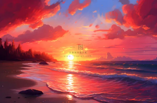 夕阳西下日落多云的天空洋溢着青春活力的风插画背景