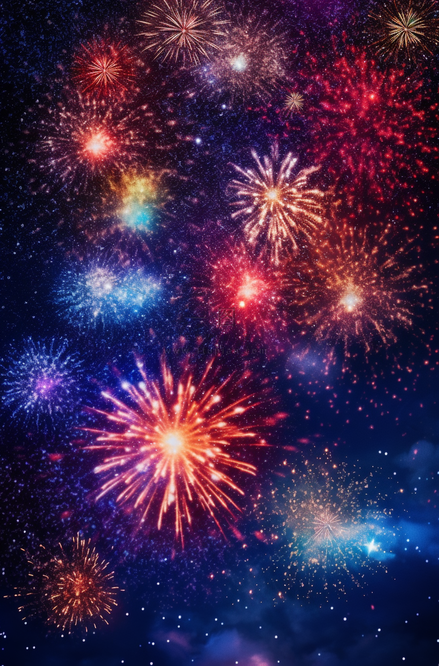 烟花五颜六色的烟花庆典新年节日暮色的天空背景摄影图