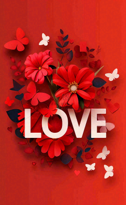 红色鲜花情人节love立体插画情人节七夕背景 红色鲜花情人节love立体插画情人节七夕背景