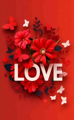 红色鲜花情人节love立体插画情人节七夕背景 红色鲜花情人节love立体插画情人节七夕背景