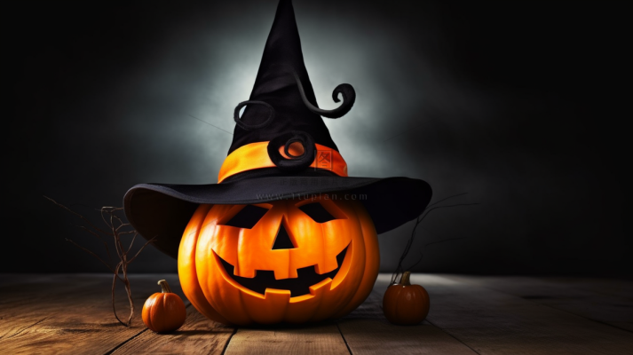 万圣节搞怪南瓜灯恐怖夜晚摄影图