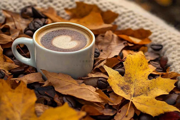 秋天下午茶咖啡落叶毛衣摄影图