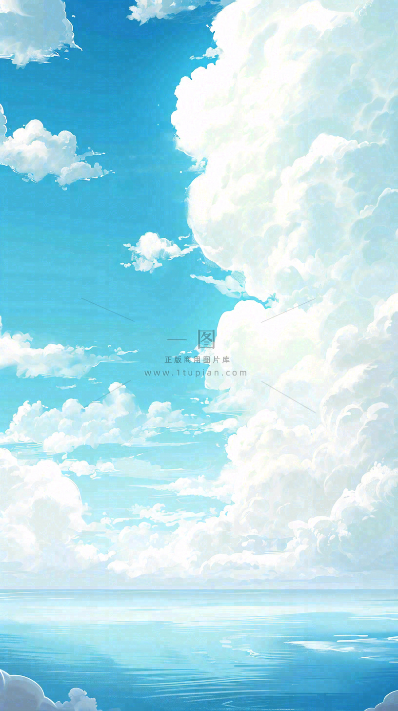 海洋海面蓝天云层白云清新春天夏天阳光,立夏夏至大暑小暑
