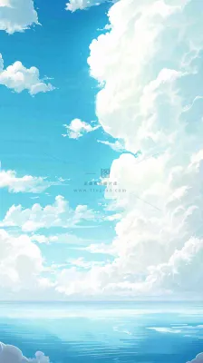 海洋海面蓝天云层白云清新春天夏天阳光，立夏夏至大暑小暑