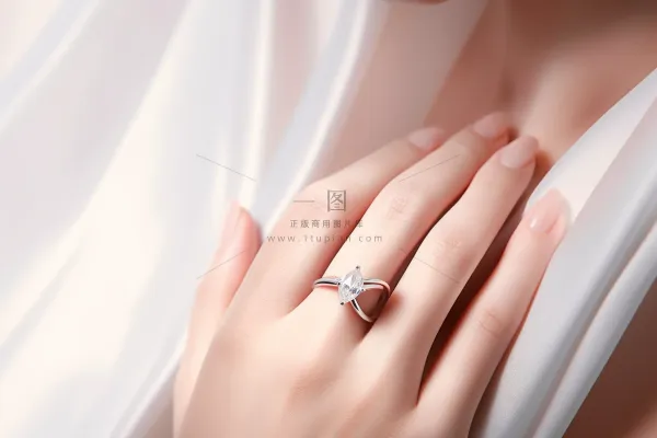 新娘手指钻戒洁白婚纱爱情摄影图
