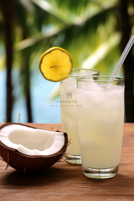 夏日椰汁椰子果汁摄影图