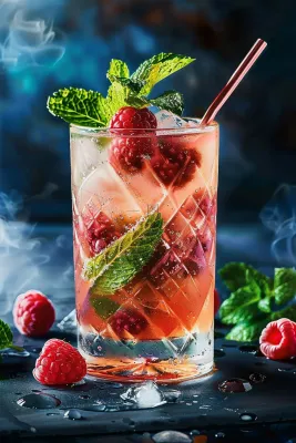冰镇莓果果汁汽水鸡尾酒薄荷饮料摄影图