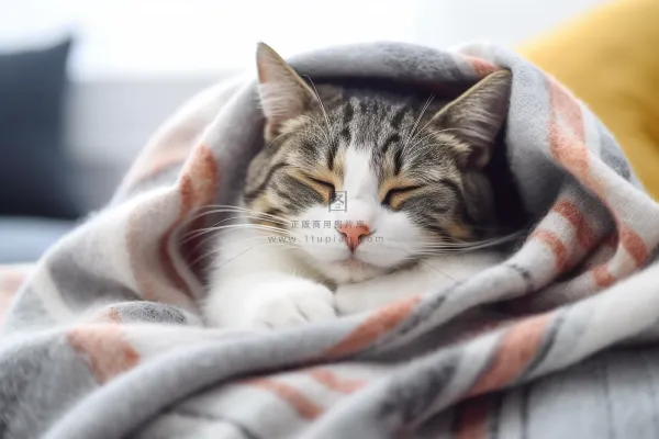 毛毯裹着的猫咪睡觉可爱摄影图