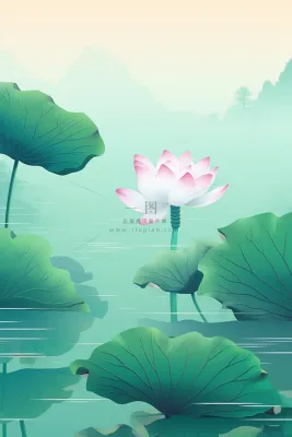创意意境简约绿色荷花清新背景 创意意境简约绿色荷花清新背景