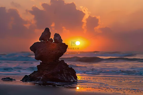 夏日落日海报沙滩晚霞摄影图