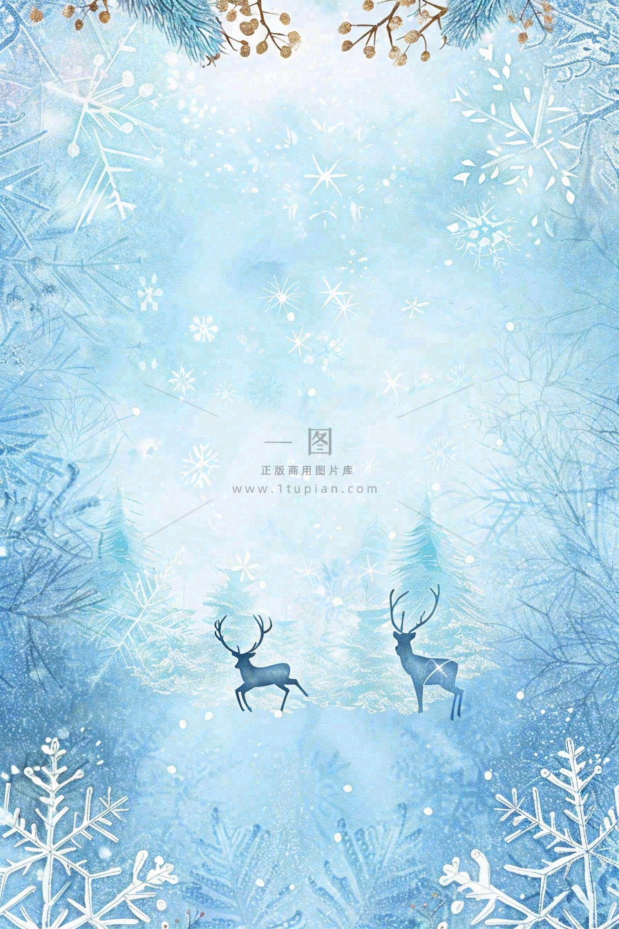 冬天白雪雪花世界麋鹿寒冷立冬冬至大雪小雪圣诞插画背景