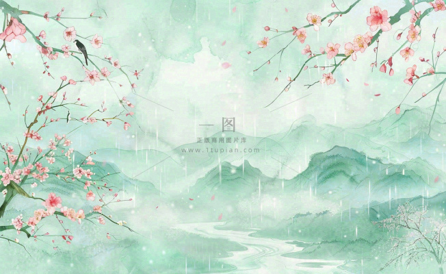 清明节春天桃花柳树燕子山水中国风古风雨水谷雨水墨插画背景 清明节春天桃花柳树燕子山水中国风古风雨水谷雨水墨插画背景
