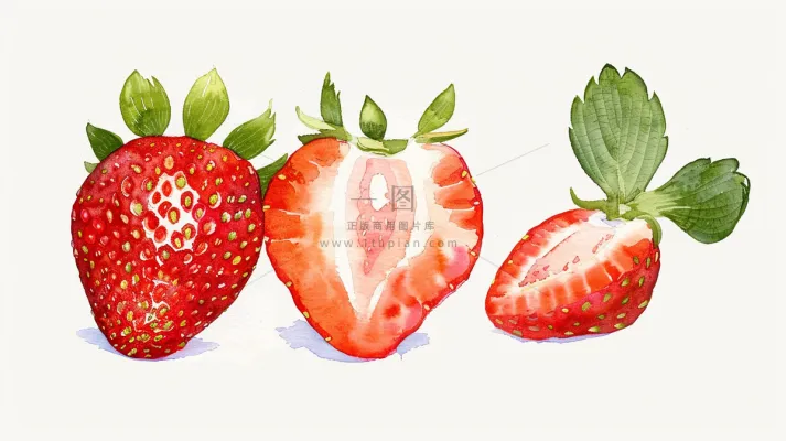 草莓水果水彩插画白色背景