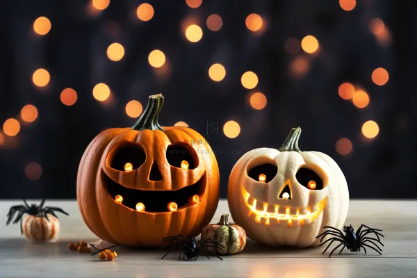 万圣节搞怪南瓜灯恐怖夜晚摄影图