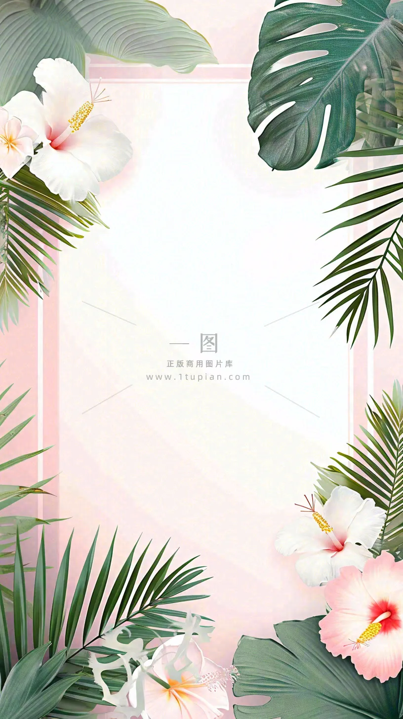粉色鲜花绿植清新插画，书信书签邀请函
