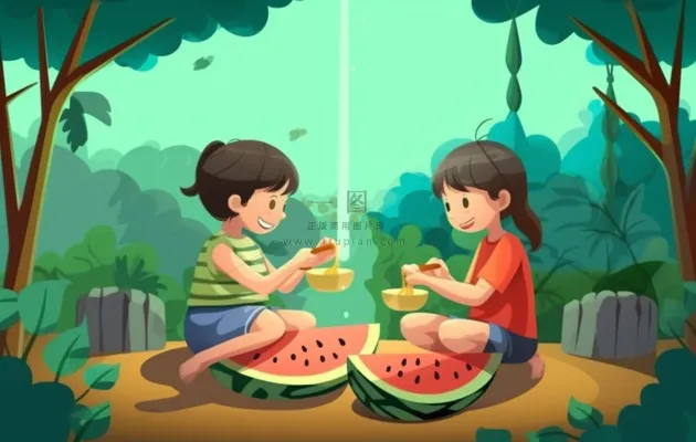 土地上吃西瓜的少年背景