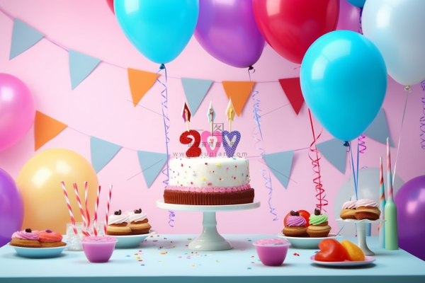 生日派对party蛋糕气球彩带庆祝摄影图