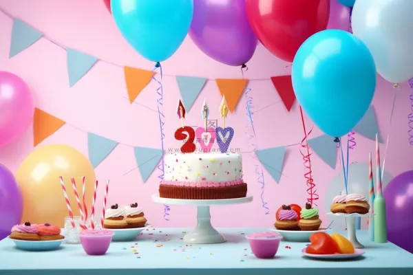 生日派对party蛋糕气球彩带庆祝摄影图