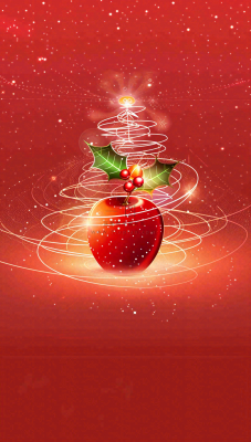 平安夜创意插画红苹果金色圣诞树线条围绕插画背景