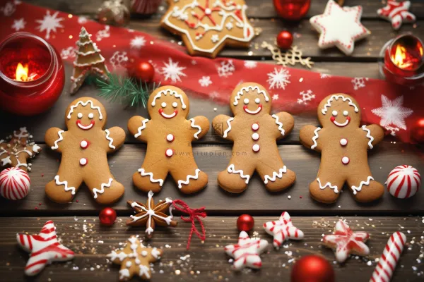 圣诞糖果姜饼人雪花饼干摄影图 圣诞糖果姜饼人雪花饼干摄影图
