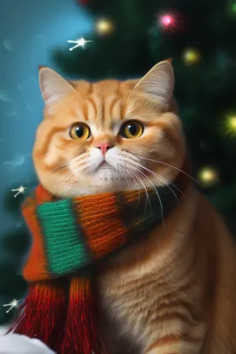 一只围着围巾的可爱猫咪橘猫圣诞氛围摄影图