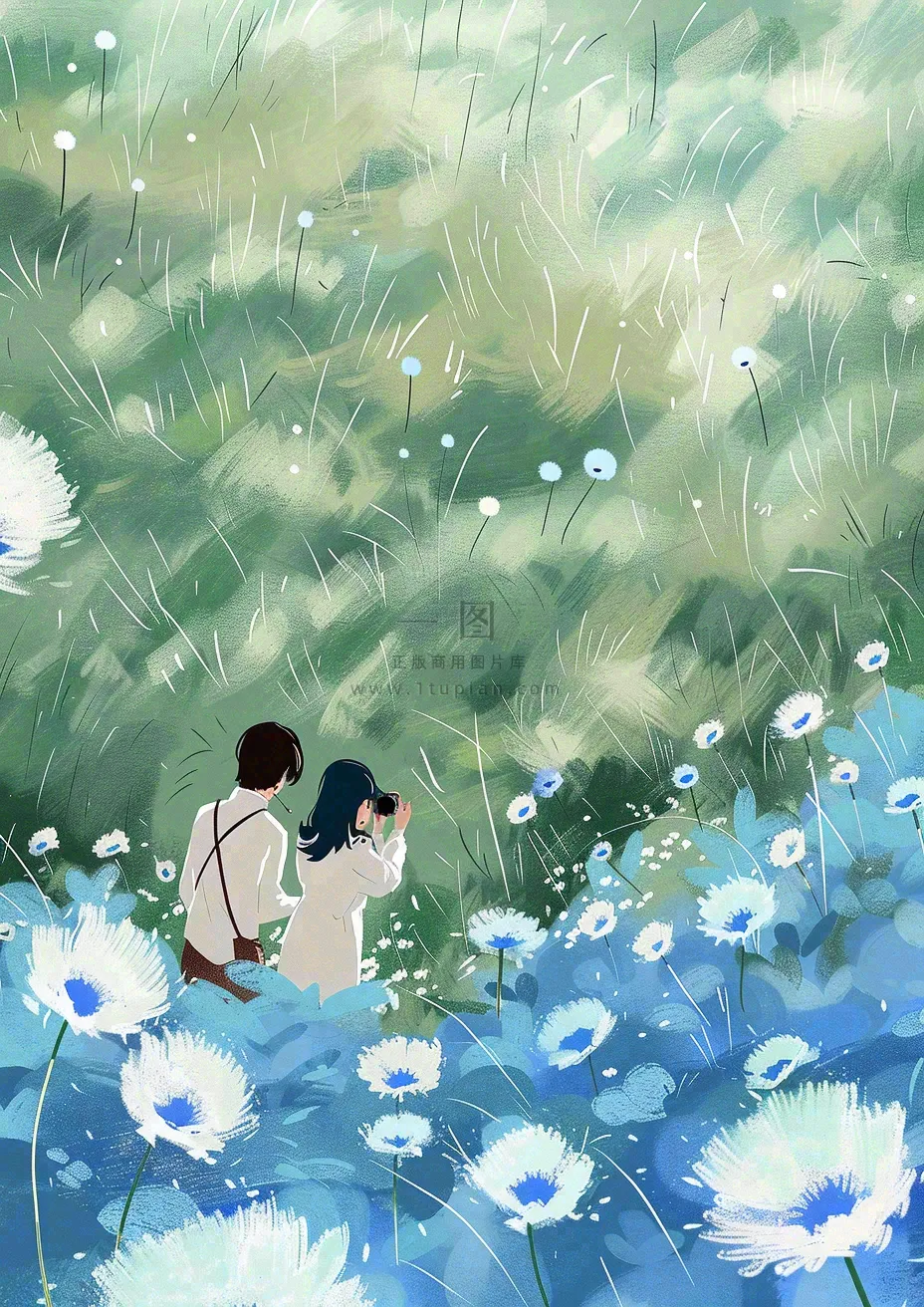 春夏草坪花丛摄影小清新唯美浪漫立春春分情人节插画背景
