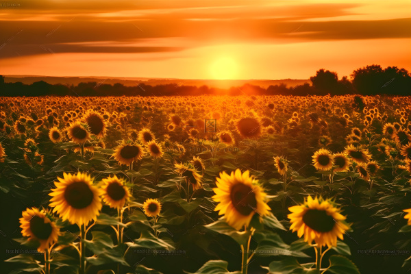 向日葵田上的金色夕阳和明亮的太阳摄影图壁纸 向日葵田上的金色夕阳和明亮的太阳摄影图壁纸