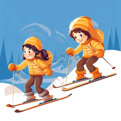 儿童滑雪卡通插画背景 儿童滑雪卡通插画背景