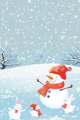 冬天雪地堆雪人动物白雪下雪立冬小雪大雪冬至卡通插画背景 冬天雪地堆雪人动物白雪下雪立冬小雪大雪冬至卡通插画背景
