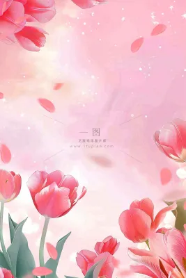 红色郁金香粉色背景浪漫七夕情人节插画背景