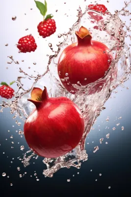 石榴水果碰撞水花摄影图