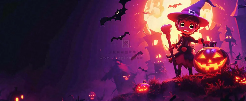 万圣节紫色黄南瓜黑色恐怖，疯狂奇幻鬼屋