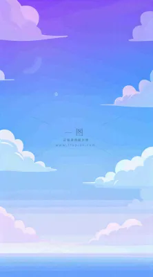 粉蓝渐变天空白云简约温馨，阳光海面海洋扁平插画